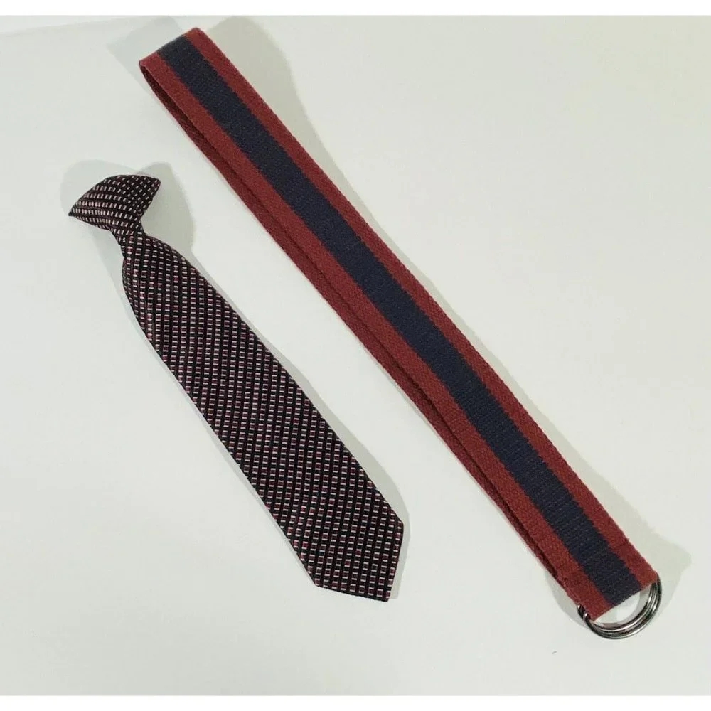 Boys Striped Clip-On Neck Tie Belt Easter Kids Easter Wedding Spring Blue Red